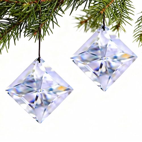 HDCRYSTALGIFTS 2PCS 50mm Clear Crystal Sun Catcher Prisms, Hanging Suncatchers with Glass Prism, Rainbow Maker for Windows, Balcony, Kitchen, Garden, Christmas Tree Decoration - Thumbnail 7