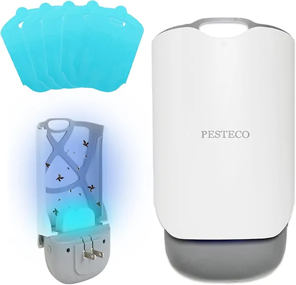 PESTECO Fruit Fly Traps for Indoors, Flying Insect Trap Indoor Plug-in Gnat Traps for House, Mess-Free Mosquito Trap Bug Zapper Captures for Fruit Flies Uses Blue & UV Light with 5 Refills