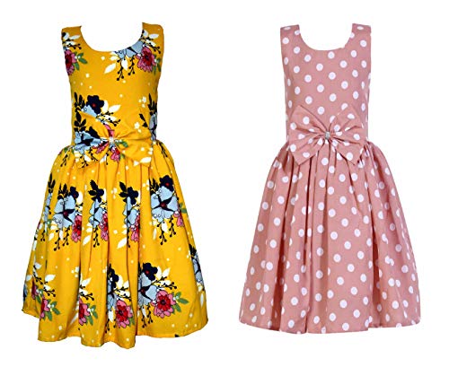 Image of Casual Frock for Baby Girls,Blue Printed and Olive Printed,Pack of 2