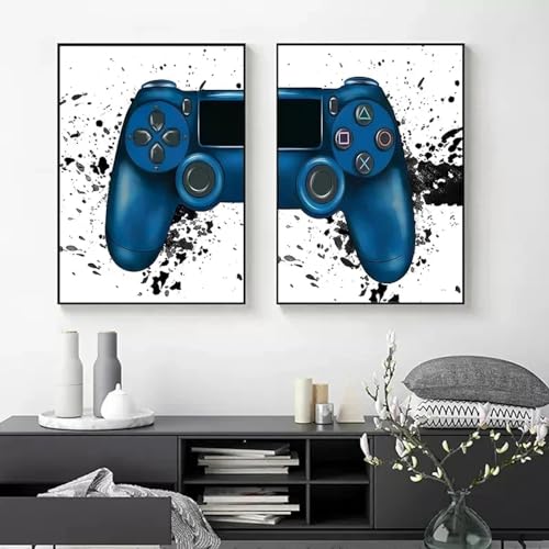 Tableau abstrait manette de jeu bleue r&eacute;inventez la d&eacute;co murale d'une chambre de gar&ccedil;on ados gamer