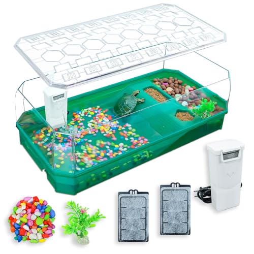 Binano Aquatic Turtle Tank Habitat Kit Stone+Filter+Heat Lamp Enhancing Interaction