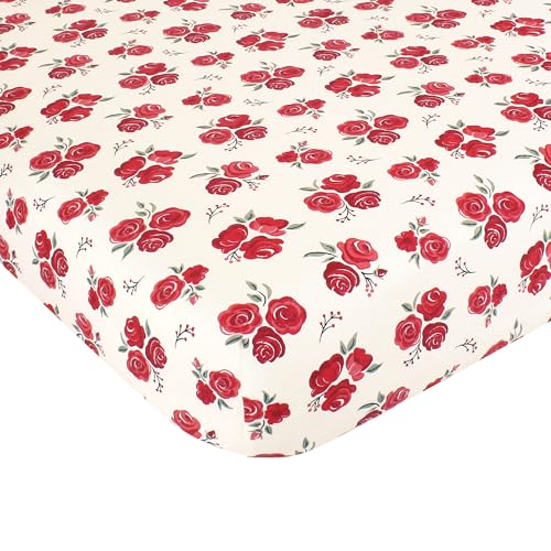 Hudson Baby Unisex Baby Cotton Fitted Crib Sheet, Red Rose, One Size