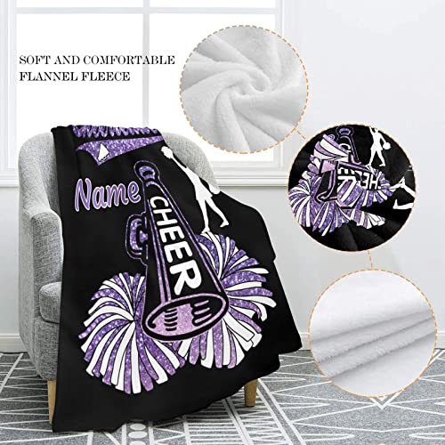 Cheer Pretty Purple Cheerleader Personalized Blanket With Name Soft Fleece Throw Blankets For Men Women Birthday Wedding Gift 50X60 Inch #TOP4