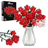 Ensemble de construction de bouquet de fleurs, 12 roses rouges artificielles...