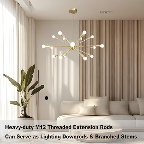 M12 Threaded Extension Poles Lighting Fixture Downrods Stems for Pendant Light, Island Lighting, Chandeliers (Brass) by MAYOMAJO - Image 8