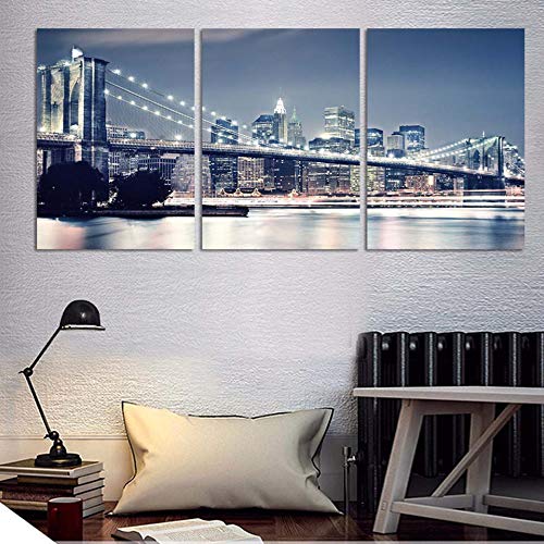 Tableau sur toile pour habiller un mur vide salon triptyque Brooklyn Bridge HD - 2
