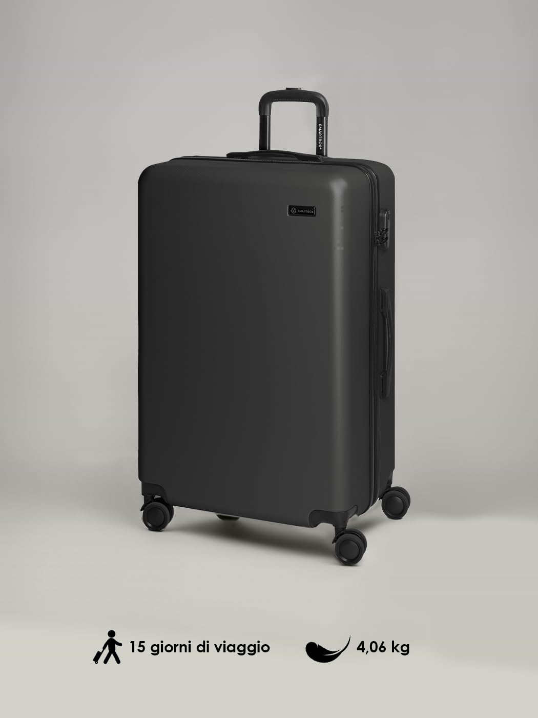 SMARTBOX Twarda walizka Edition 05 ABS 4 podwójne rolki, czarny, L, Klasyczny | Edycja 05, 6 kolorów, 3 rozmiary i zestaw 3 sztuk, twarda obudowa ABS, zamek szyfrowy
