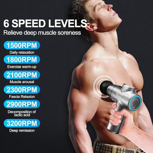 Image of LEERCON Mini Massage Gun Deep Tissue Handheld Muscle Massager Gifts for Men | Back Massager with 6 Speeds and 4 Heads Muscle Massager for Gym Office & Travel Birthday Gifts for Men Women Dad Mom Athletes