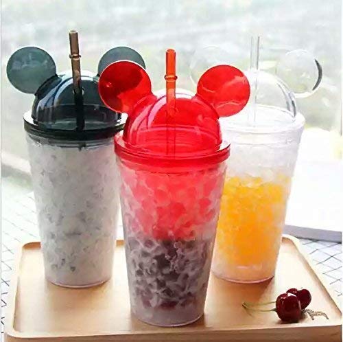 Image of miRim Mickey Acrylic Frosty Plastic Glass Sipper /Tumbler With Straw and Lid (650 ml) - 1 Piece (Black)