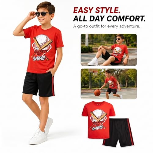 Image of Pro Athlete Active Boys Short Sets - 2 Piece Performance Crewneck Short Sleeve T-Shirt and Shorts Boys Athletic Sets (8-16)