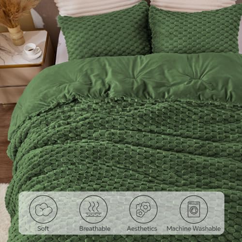 Image of BEDELITE Fluffy King Comforter Set, Olive Green Fleece Bed Set 3 Pieces