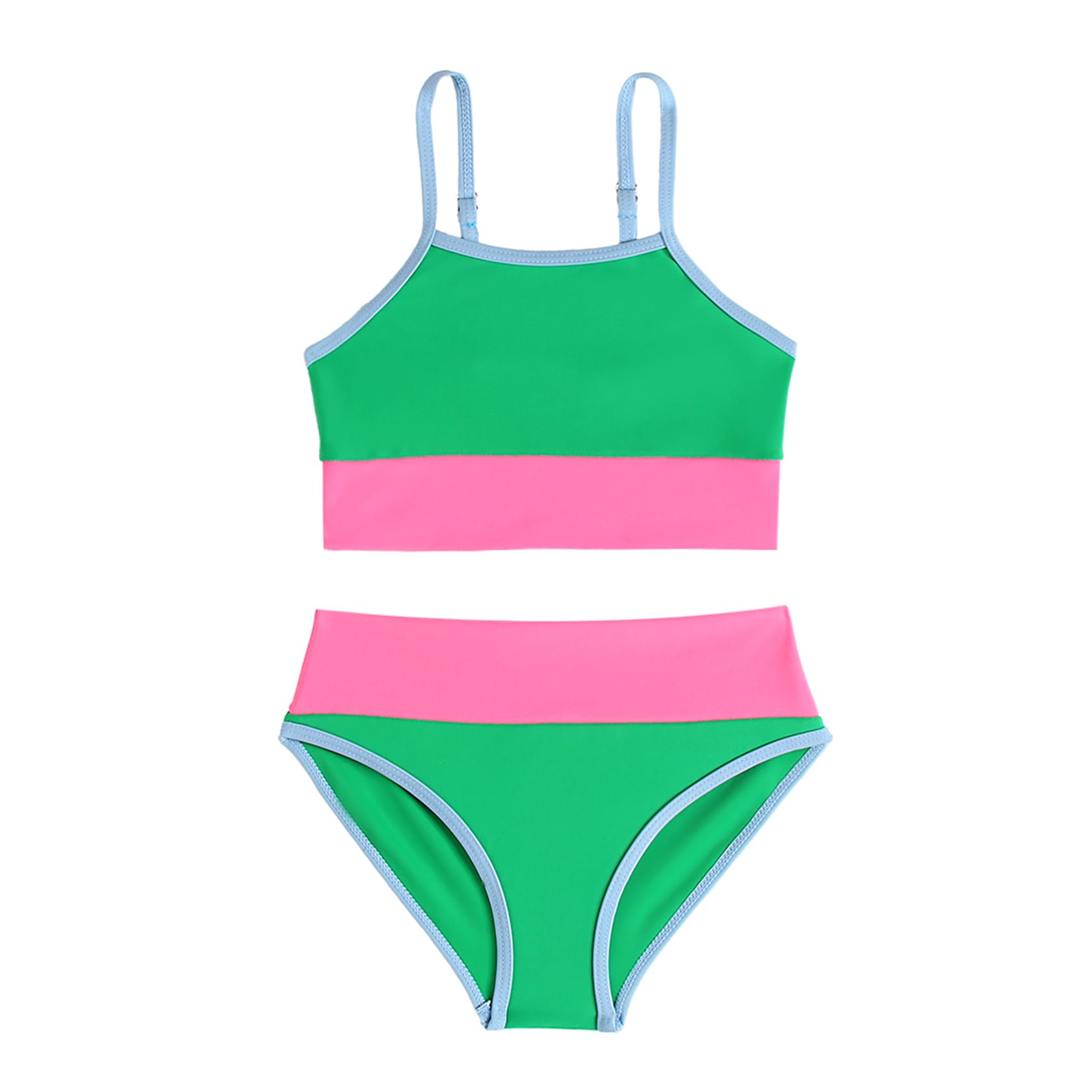 Little Girl Swimsuit Casual Swimwear Kids Two Piece Color Block Bathing Suits Beach Bikini Set 3-12Years