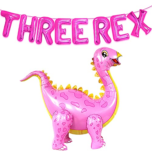 XtraLarge 35 Inch Pink Dinosaur Party Supplies - Three Rex Birthday Party Decorations | Girl Dinosaur Balloons Dinosaur Birthday Party Supplies | Pink Three Rex Balloons for Birthday Party Decorations
