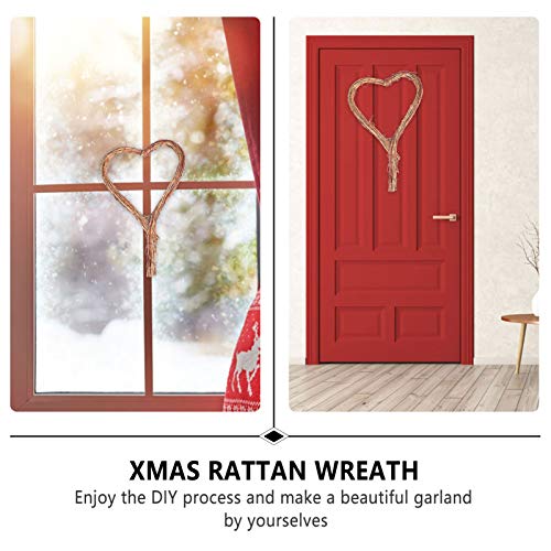 Healifty Natural Twig Wreath 2pcs Natural Grapevine Wreaths DIY Heart Shape Rattan Wreath Rustic Wicker Wall Decoration for Wedding Valentines Day Front Door Display Love Heart Wreath - Image 2