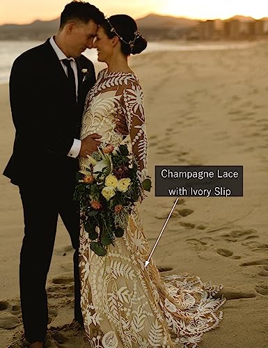 Women's Cowboy Wedding Dress 2 Pieces Long Sleeves Rustic Lace Elopement Mermaid Bridal Gown for Bride2