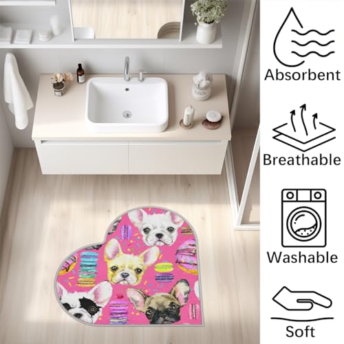 Französische Bulldogge Liebe Langhaar Verdickt Boden Fußmatte Teppiche 80cm, Cartoon Hundebereich Teppich für Wohnzimmer Küche Schlafzimmer Waschbar rutschfest Bodenmatte Teppich