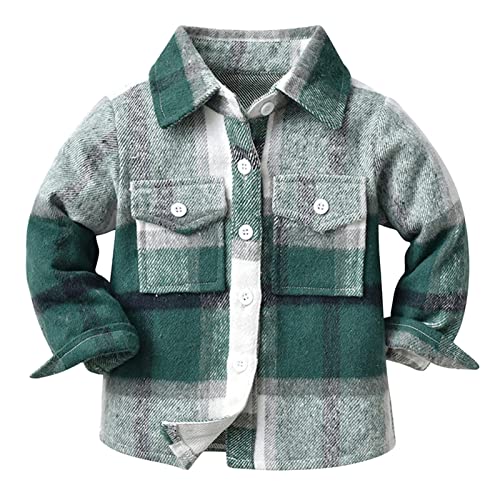 Toddler Boys Flannel Plaid Cotton Shirt Jacket Button Down Lapel Long Sleeve Shacket Kids Boys Stylish Soft Outwear