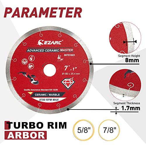 Ezarc 7 Inch Diamond Saw Blade, Advanced Ceramic Diamond Porcelain Cutting Blades Wet Cutting For Ceramic And Porcelain Tile, (1-Pack) #TOP1