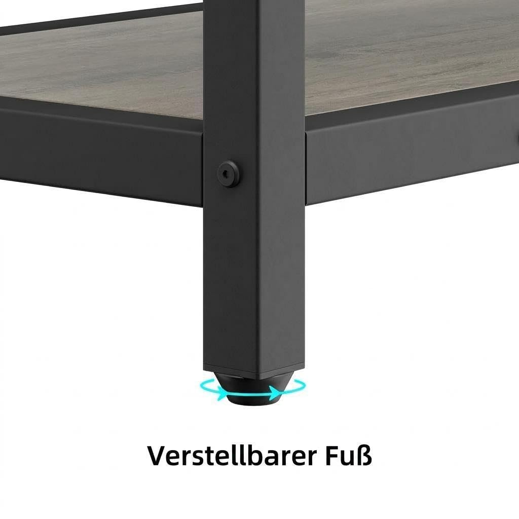 Garderobenständer, Garderobe, 5-in-1 Kombination, freistehend, Metallrahmen, 3-stufiges Regal, 8 abnehmbare Haken, große Schuhbank in Holzoptik, platzsparend für Flur, Diele, Eingangsbereich, Grau
