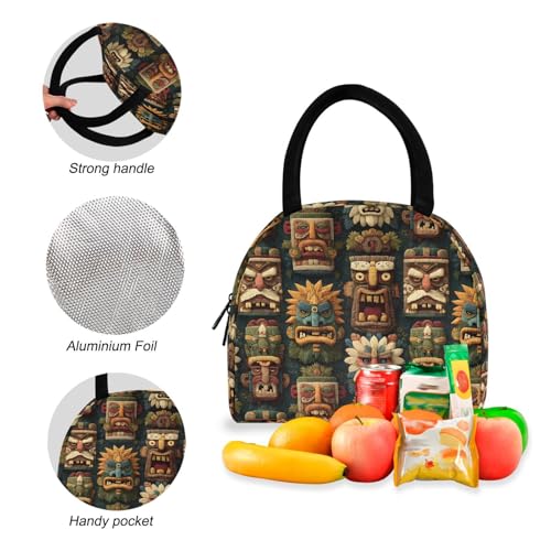 Cute Tiki Print Backpack Set with Lunch Bag, Large Capacity Travel Backpacks and Lunch Box Insulated for Commute Hiking Picnic4