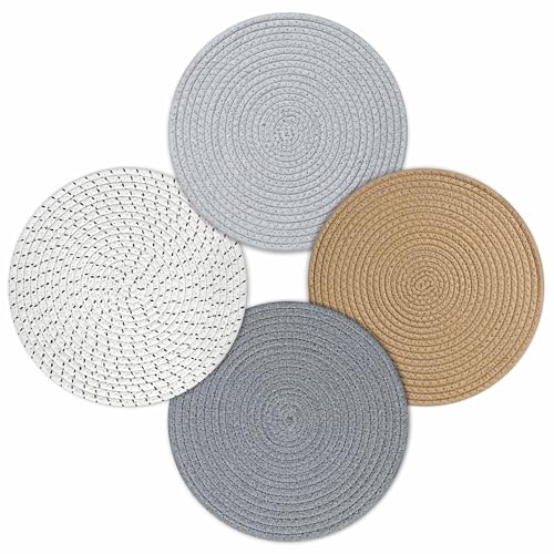 fanquare Placemats Set of 4, Round Cotton Braided Place Mats