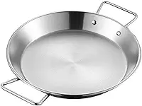 Panela de paella de aço inoxidável com alças duplas, panela de fundo plano para indução e forno, panela profissional de arroz espanhol para servir em família grande, 30 cm prata (24 cm)