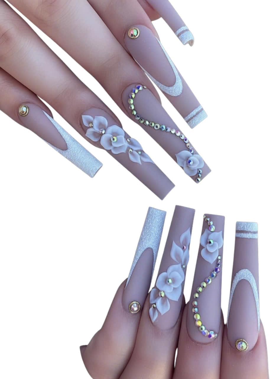 Set 32Pcs 3D White Acrylic Flower Nail Art Charms Handmade by Acrylic Powder -Flowers Nail Rhinestones Kit 3D Crystal Nail Pearls Design Acrylic Nail Art for Women (White)