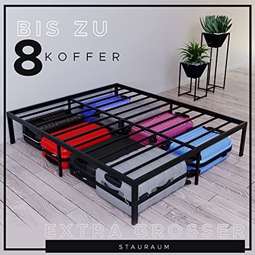 Dreamzie-Metallbett-140x200-x-36-cm-Bettgestell-aus-Metall-140x200-cm-Bett-fuer-Matratze-Doppel-Robust-Leichte-Montage-Umfangreicher-Stauraum-Schwarzer-Lattenrost