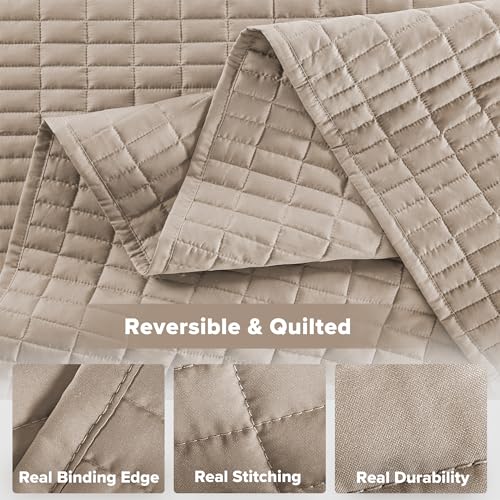 Comfort Spaces Kienna Quilt Set- Double Sided Stitching Design Summer Blanket, Lightweight, Soft, All Season Bedding Layer, Matching Sham, Taupe, Coverlet King (104"x90") 3 Piece