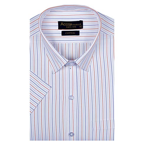 Image of ACCOX Men's Striped Half Sleeves Regular Fit Cotton Formal Checkred Shirts(GCR02)