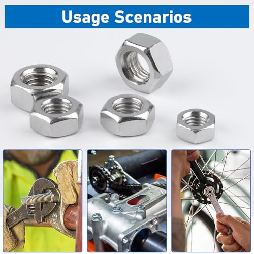 Vmuter Hex Nuts, 196 Packs M3 M4 M5 M6 M8 M10 M12#6-32#8-32#10-24 1/4\"-20 5/16\"-18 3/8\"-16 304 (A2-70) Stainless Steel Hardware Nuts,Standard Inch Coarse Thread Nuts - Thumbnail 5