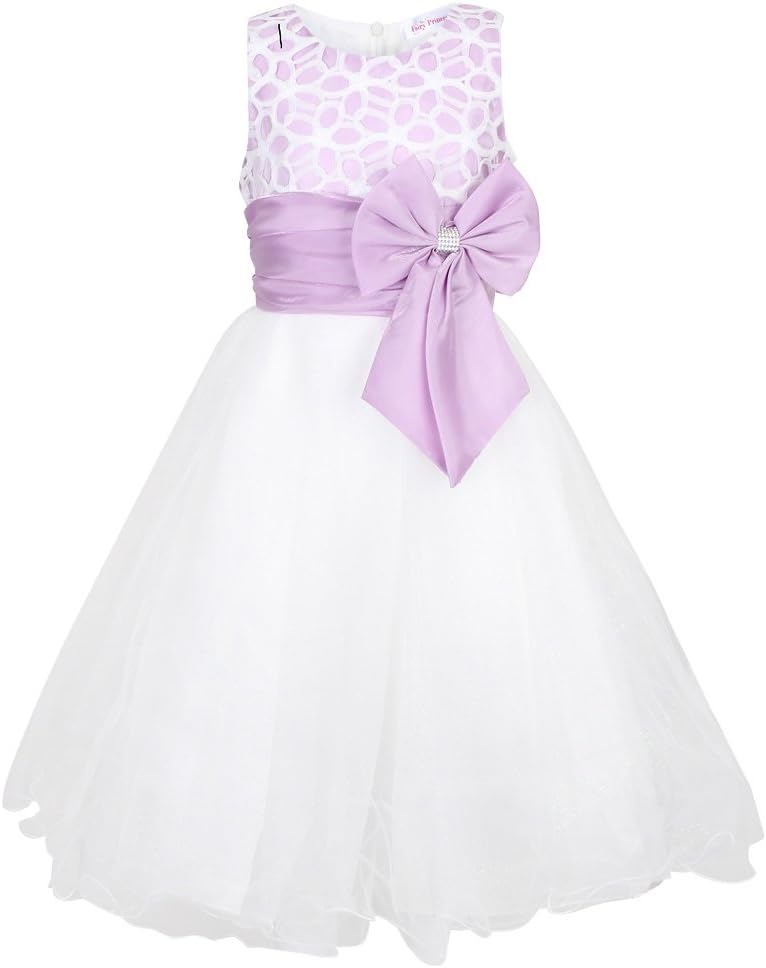 Toddler and Girls Occasion Party Dress, Pink Party Dress, White and Lilac Party Dress, Cream Party Dress. Wedding and Christening Princess Party Dresses (3/4 Years, White & Lavender)