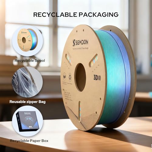 Image of 2026 New SEMDON PLA Filament 1.75mm 3D Printer Filament Dimensional Accuracy + /-0.02mm, Metal 3D Silk PLA Filament for Most FDM,1KG(2.2lbs) Spool,Green /Red /Blue