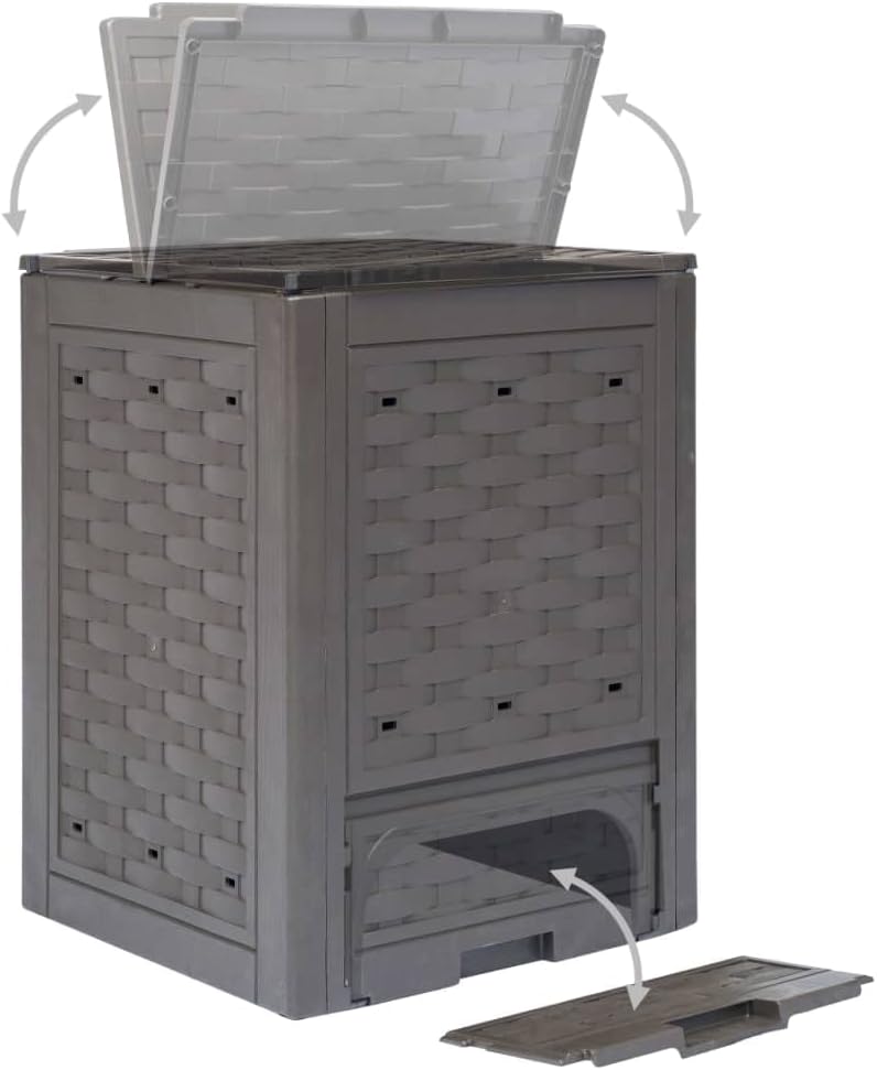 vidaXL Garden Composter Brown Plastic with Rattan Look Medium