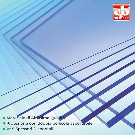 Lastra Pannello Policarbonato UV Compatto - Trasparente - spessore 5 mm - Protetto da Pellicola su 2 lati - Resistente UV - Peso 6kg - GB PLAST (Trasparente, 100 x 100 cm)
