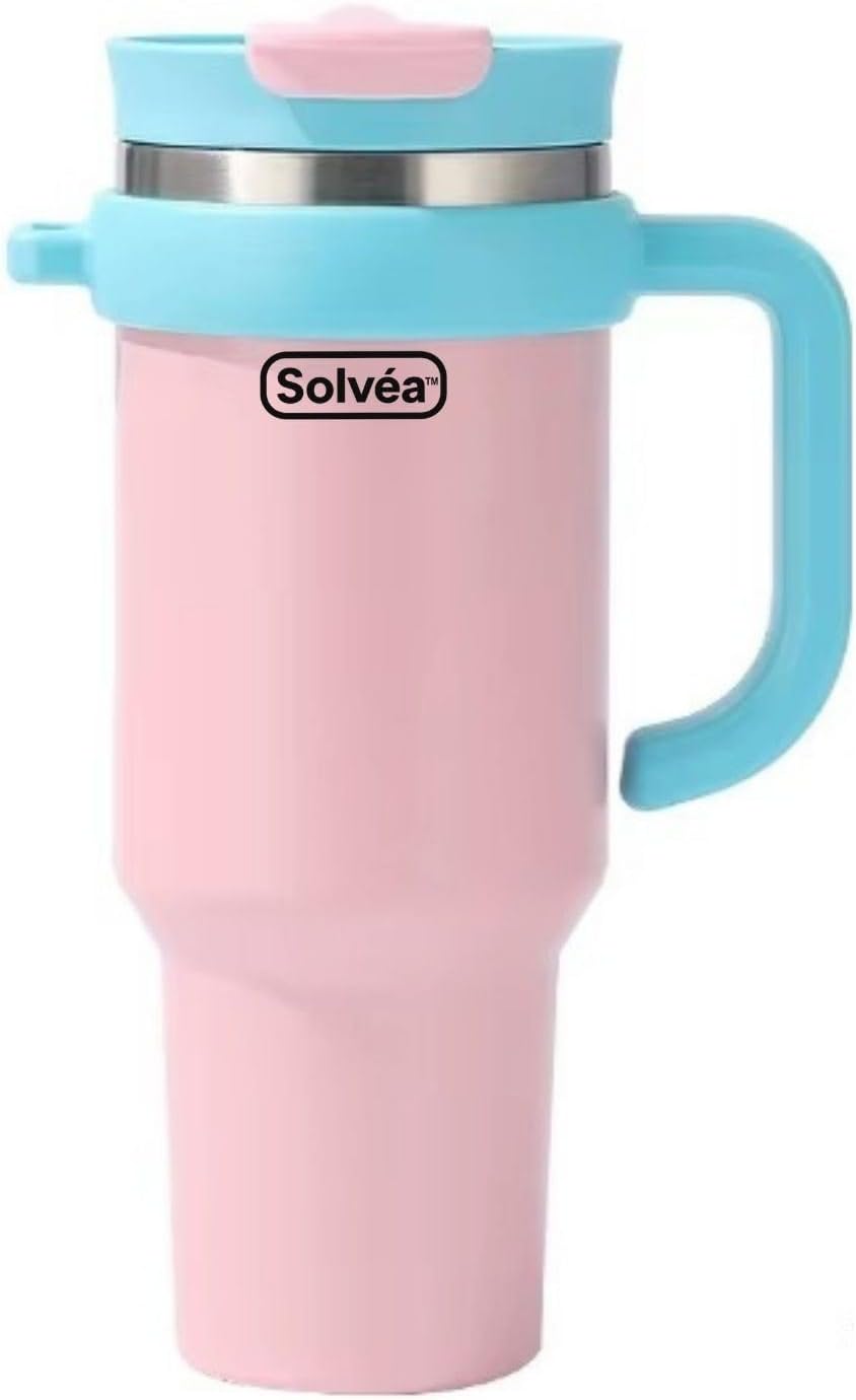 Solvéa™ 40 oz Vacuum Insulated Water Bottle – Leak‑Proof Stainless Steel with Straw & Spout Lid – Keeps Drinks Ice‑Cold 24 Hours, BPA‑Free, Travel & Hiking Companion (Blush Pink)