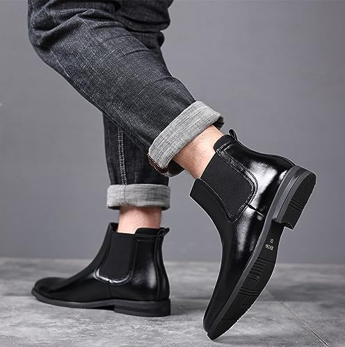 DADAWEN Men's Chelsea Boots Leather Casual Chukka Ankle Boots Classic Elastic Dress Boots for Men2