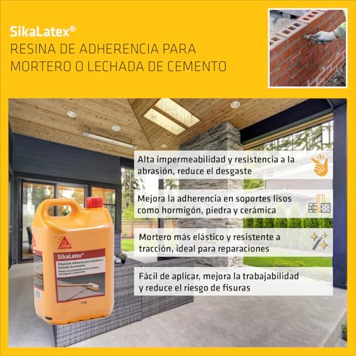Miniatura 4 de Sikalatex, Emulsión Adhesiva, Listo Para Usar, Para Mortero Y Lechada De Cemento, Blanco, 5kg