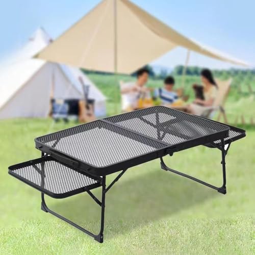 Mesa de camping portátil de metal ultraligera, mesa de picnic plegable con paneles de ala para playa, senderismo y actividades al aire libre