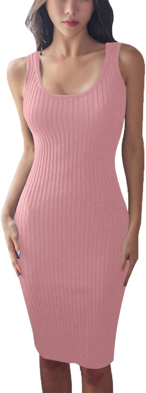 FAIMILORY Women's Basic Ribbed Sundress Stretchy Bodycon Casual Midi Tank Dress
