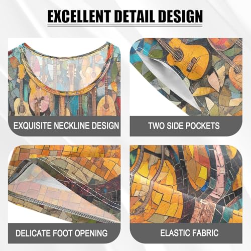 ALAZA Tree with Guitar Music Magic Pajamas Set Short Sleeve Cotton Sleepwear Summer Pjs 2 Piece 5-14Y4