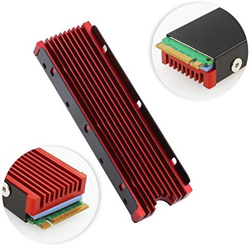 NVMe Heatsinks for M.2 2280, Aluminum Cooling Sink with Thermal Conductivity Silicone Pads for SSD, Double-Sided Cooling (76 x 24 x 6.3 mm)(red)
