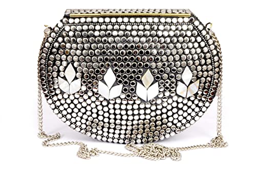 Image of Shakuntala Vintage Clutch - Metal Mosaic Stone & Shell Design Purse - Handmade Women's Handbag