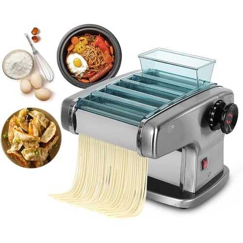 LIULIQ Máquina De Pasta Eléctrica Noodle Maker, Dumpling Skin Masa Cortadora Máquina con 4 Tipos De Cuchillas De Corte Y 9 Niveles De Espesor Se Puede Ajustar a Voluntad para Fideos Lasagne Ravioli