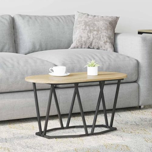 EDNRSOG Table basse ovale moderne en chêne Sonoma avec pieds en métal noir en bois, 80 x 40 x 40,5 cm