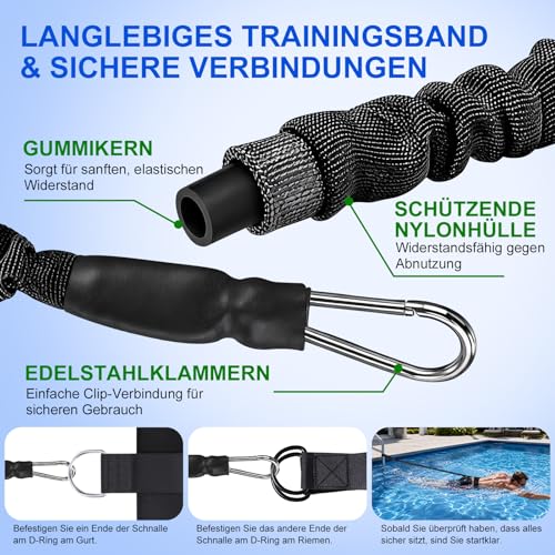 Schwimmgurt für Pool, Schwimmhilfe Erwachsene Pool, Schwimmgurt Pool Erwachsene, Schwimmwiderstand Gürtel mit 2,5-7,5M Einstellbare Schwimmseil für Jedes Schwimmbad Ohne Gegenstromanlage