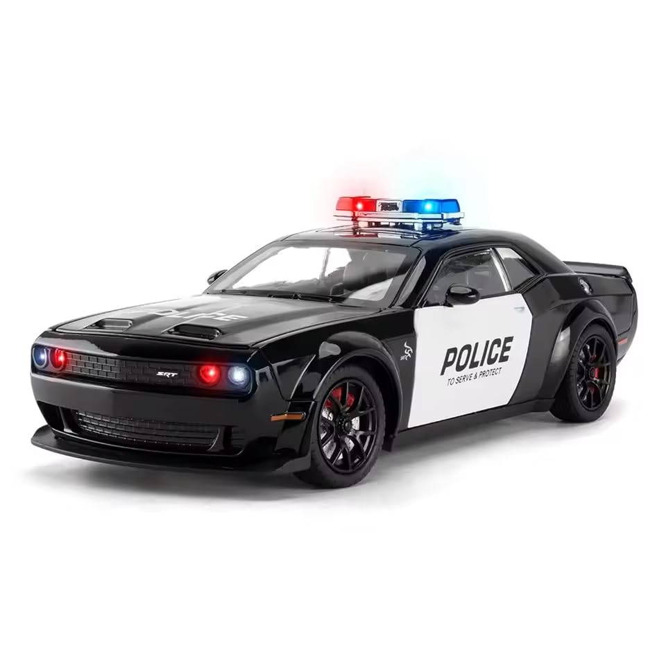 Image of Alokik Enterprise Dodge Challenger SRT Hellcat American Police Version Alloy 1:24 Scale Model Die-cast Car Scale Model Pull-Back Toy car with Light & Sound Best Gifts Toys Kids【Black】