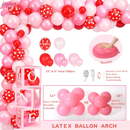 Kriyokiaa Berry First Birthday Decor Strawberry 1st Birthday Decorations for Girls with Balloon Arch, Highchair Banner Strawberry Theme Backdrop, Photo Banner, Cake Topper