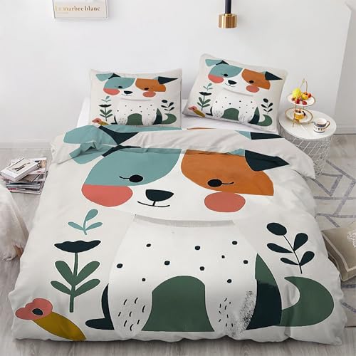 Parure de lit chiot avec housse de couette 200x200 et 2 taies d'oreiller KG4138