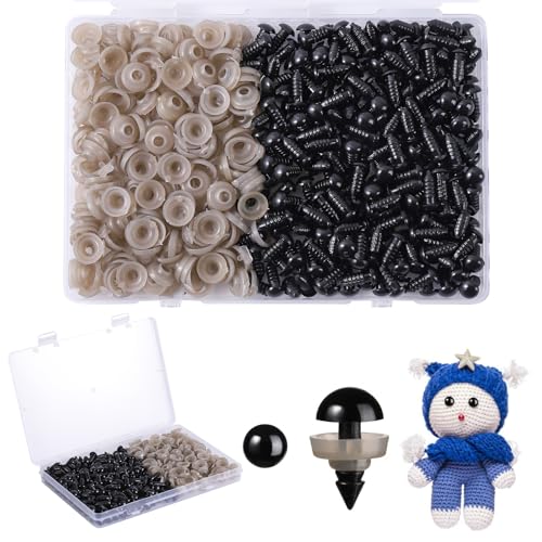 Image of MUCUNNIA 400pcs 8mm Safety Eyes for Amigurumi with Washers Plastic Black Safety Eyes for Crochet Craft Safety Eyes for DIY Halloween Decorations Crochet Stuffed Animals Crafting